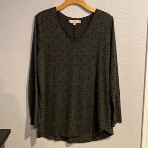 Gray Long Sleeve with Black Polkadot - Loft